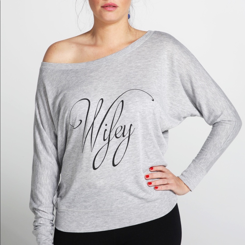 Wifey long sleeve off shoulder grey top